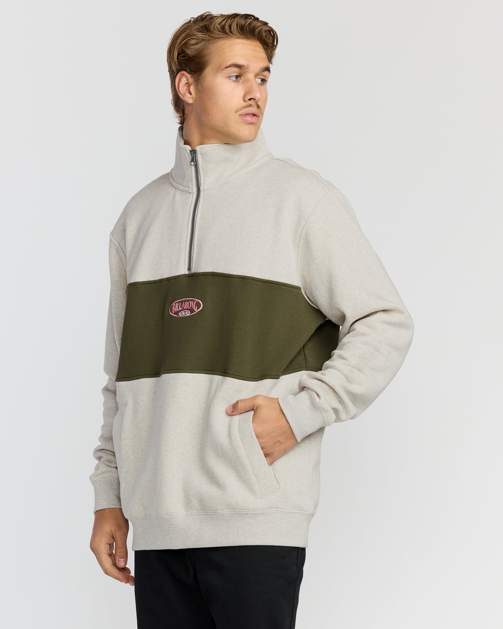 Bad Dog 3/4 Zip Mockneck Sweatshirt - Sand Htr - Image 3