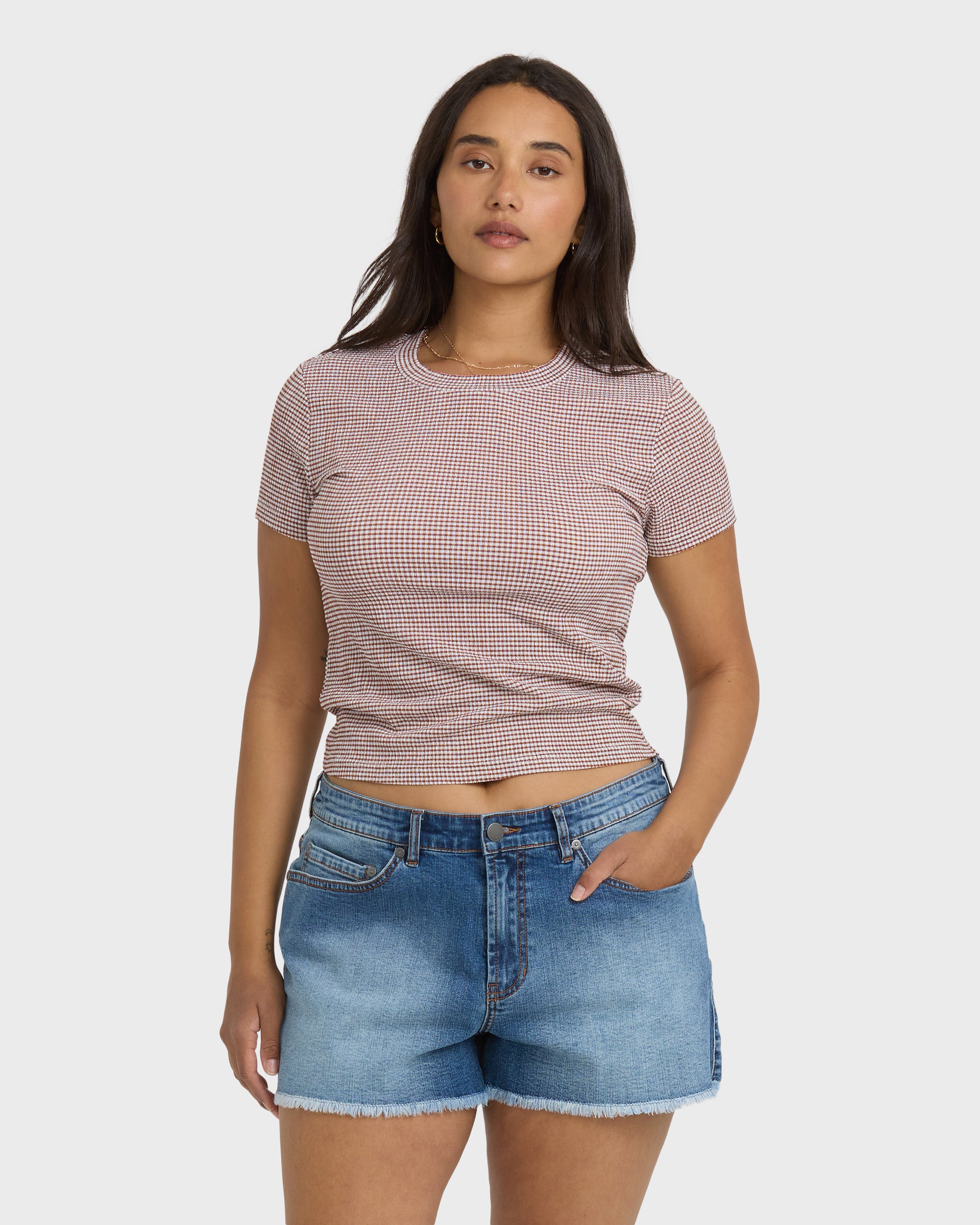 Checked Out Knit T-Shirt - Espresso - Image 6