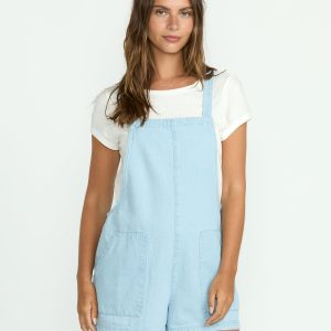 Beach Crush Denim Shortalls - Salt Blue