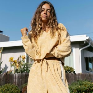 Sun Palm Terry Pullover Sweatshirt - Gold Coast