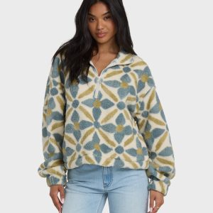 All The Time Sherpa Half Zip Sweatshirt - Mineral Blue