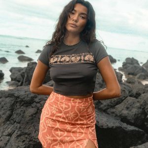 Wave Washed Printed Skirt - Dark Coral