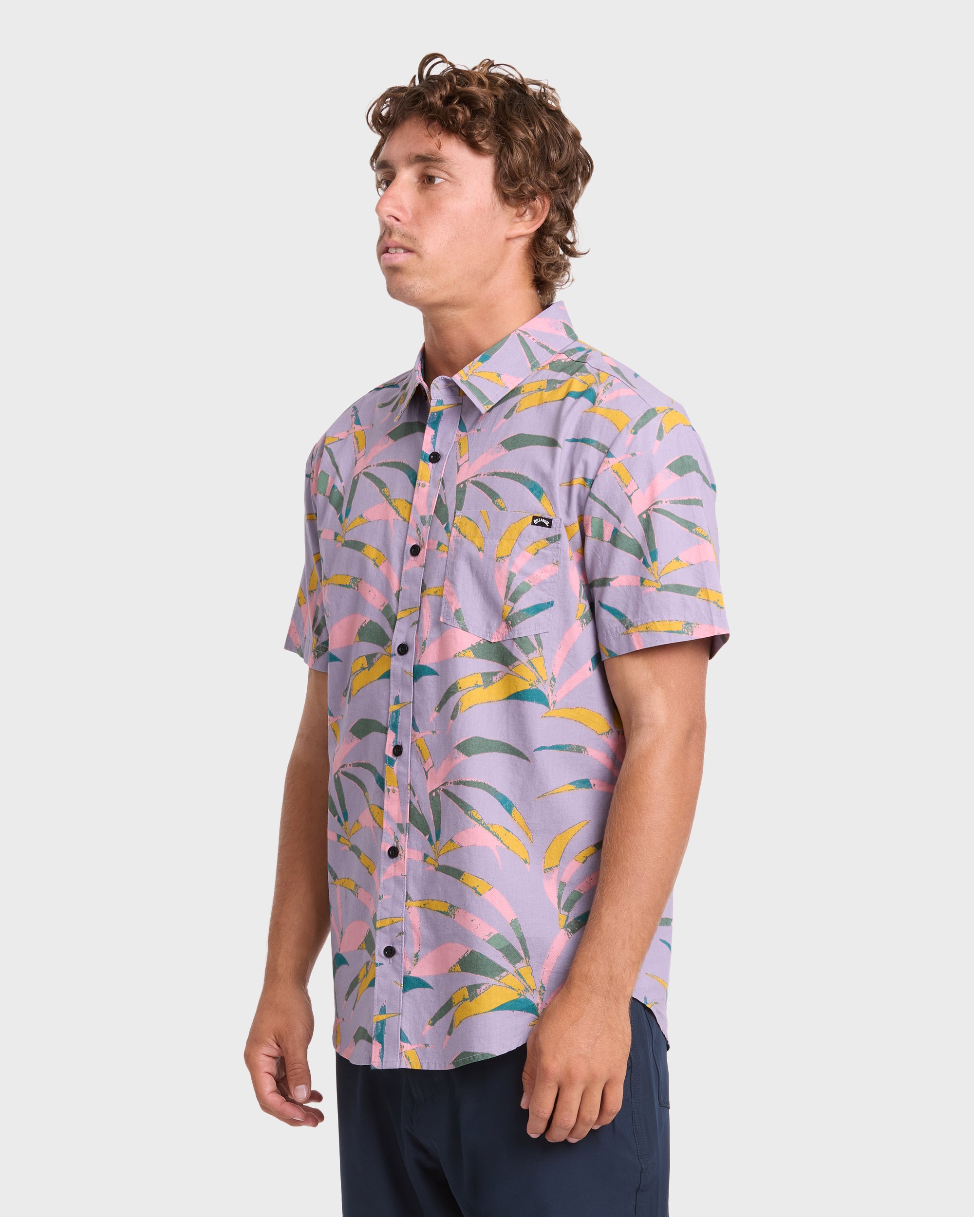 Multi Frond Short Sleeve Shirt - Grey Violet - Image 3
