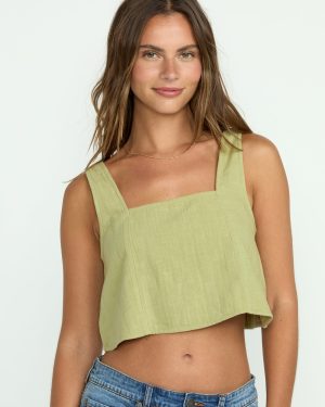 Open Skies Woven Tank - Avocado