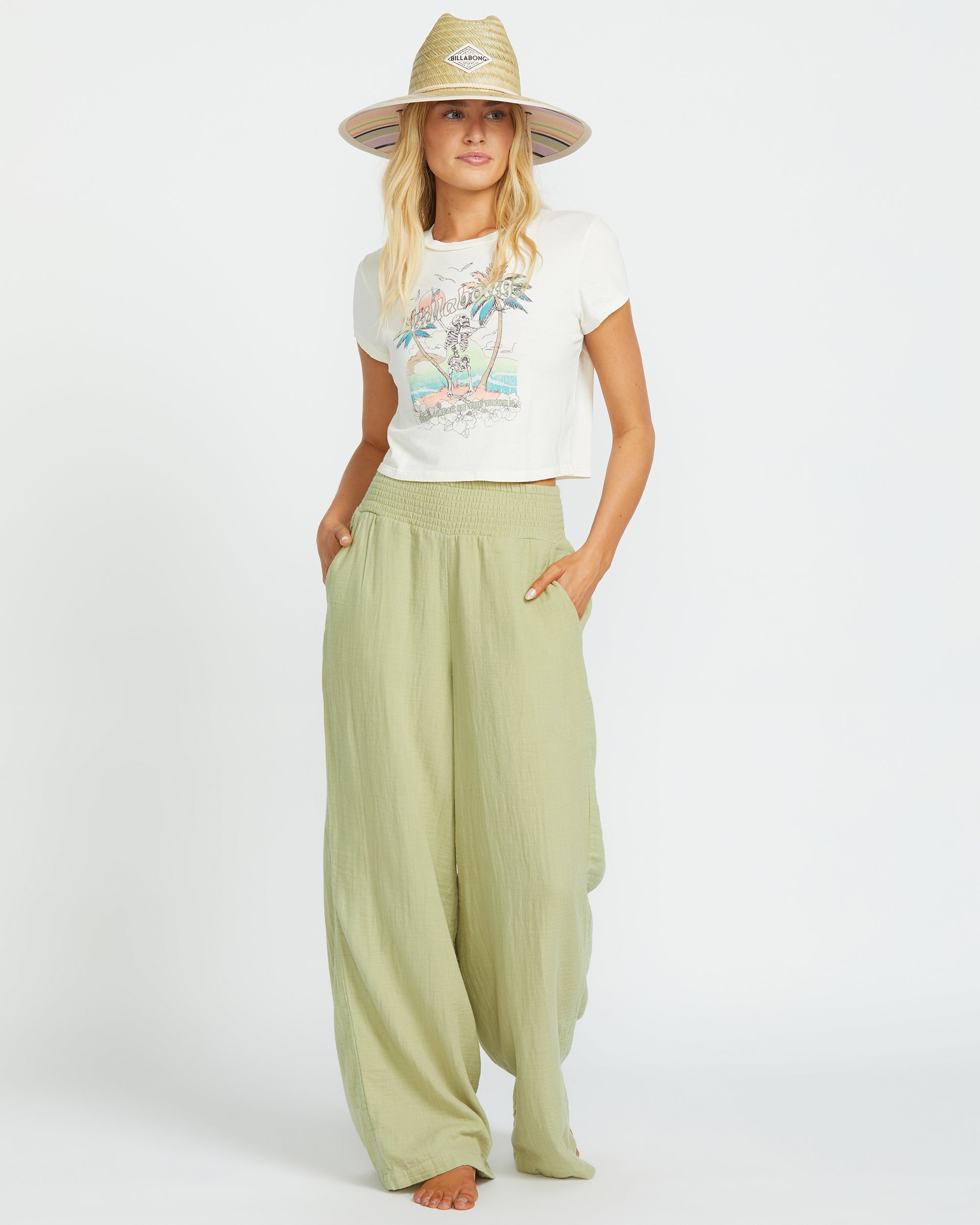 New Waves Gauze Elastic Waist Pants - Avocado - Image 4