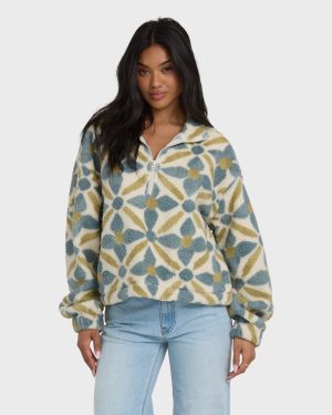 All The Time Sherpa Half Zip Sweatshirt - Mineral Blue