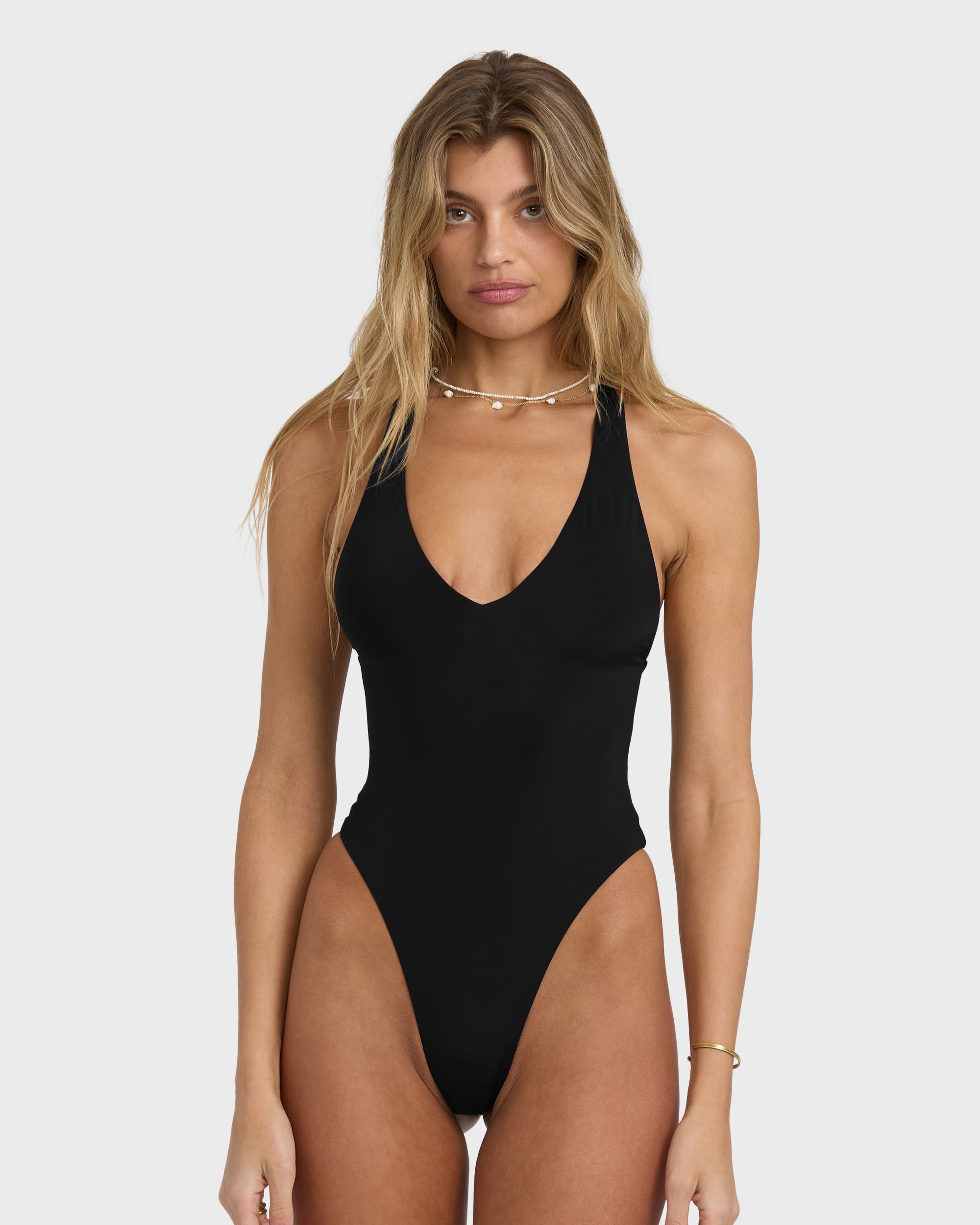 Sol Searcher Halter One-piece Swimsuit - Black Pebble