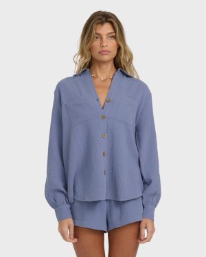 Sweet Swell Long Sleeve Shirt - Stone Blue