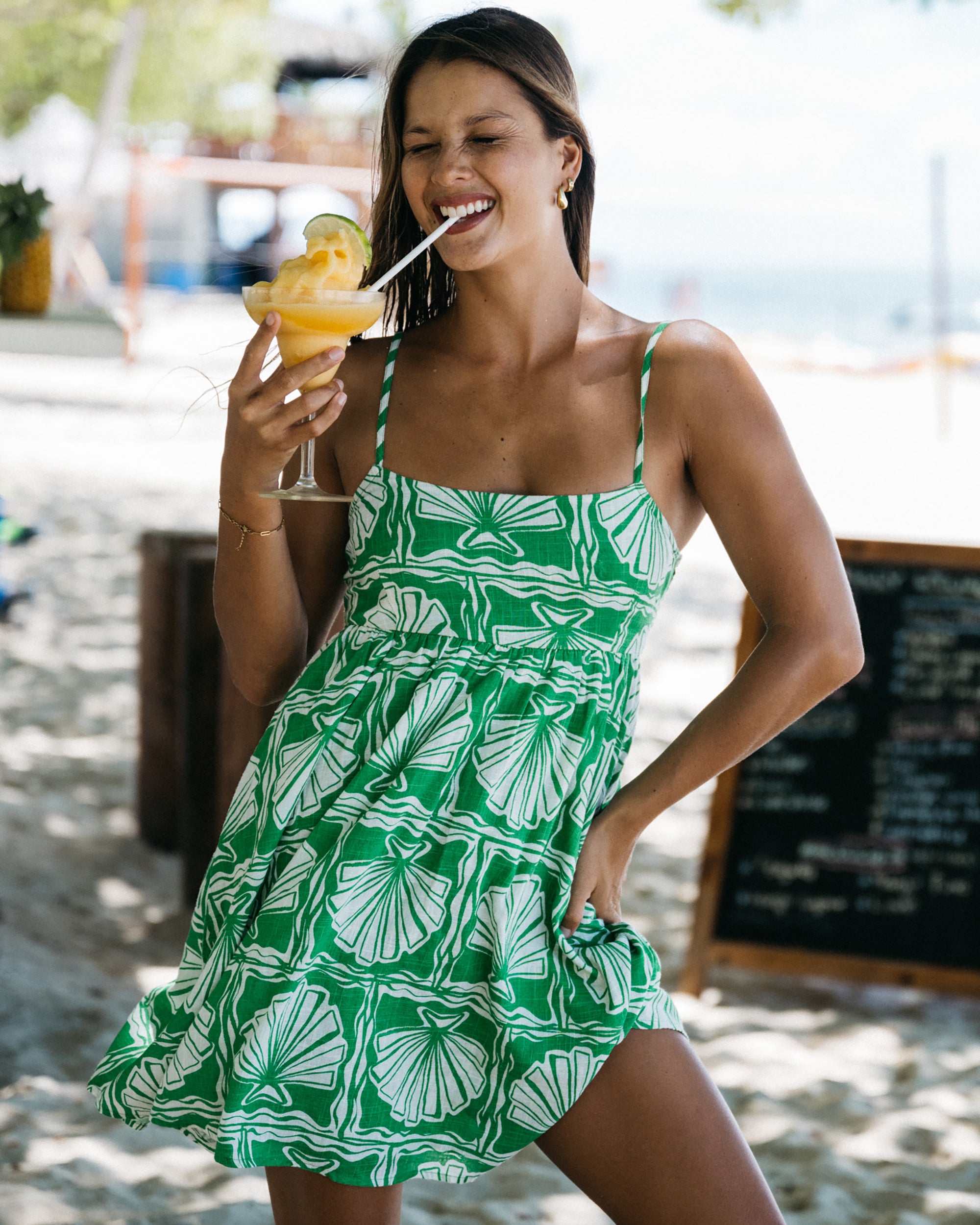 Sea Shell Mini Dress - Kelly Green - Image 2